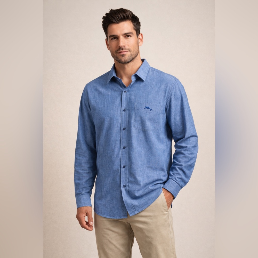Tommy Bahama Bahama Coast Blue Chambray Button-Down Shirt Men’s Long Sleeve